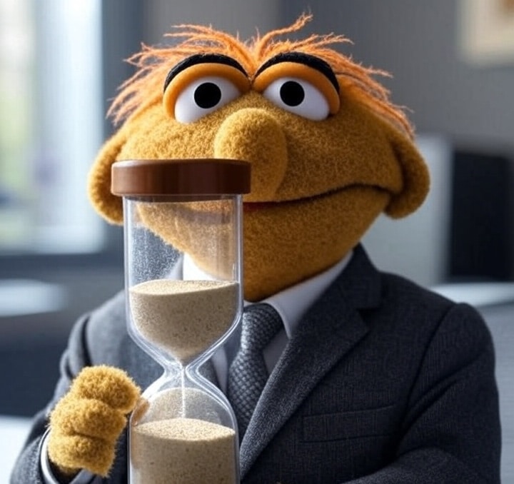 business muppet met zandloper
