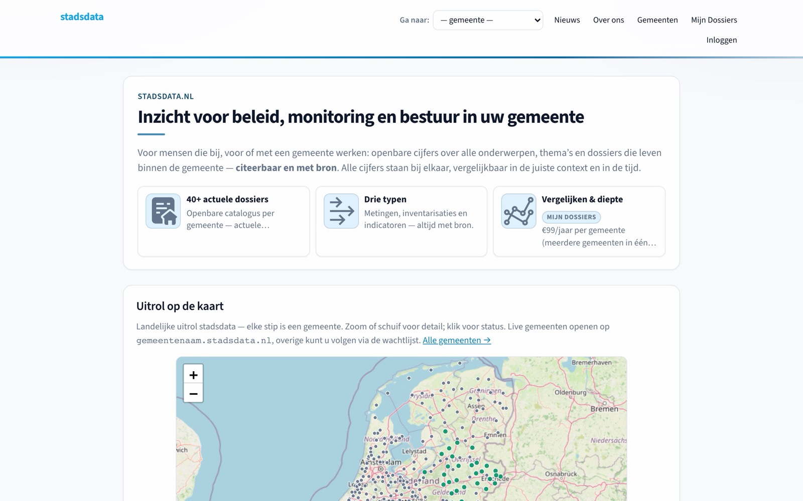 stadsdata.nl: kengetallen per gemeente, uitrol op de kaart van Nederland